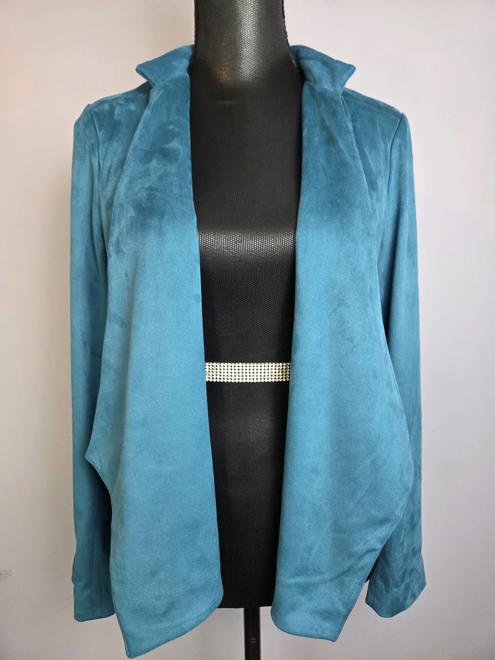 NWT Night Rider Faux Suede Jacket Teal Womens M Open-Front Business Casual Play